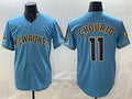 Milwaukee Brewers #11 Jackson Chourio Blue FEDASGOGE With Home & Bob Uecker Patch Stitched Jersey