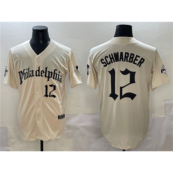 Philadelphia Phillies #12 Kyle Schwarber Cream FEDASGOGE Gothic Vapor Limited Stitched Jersey