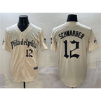 Philadelphia Phillies #12 Kyle Schwarber Cream FEDASGOGE Gothic Vapor Limited Stitched Jersey