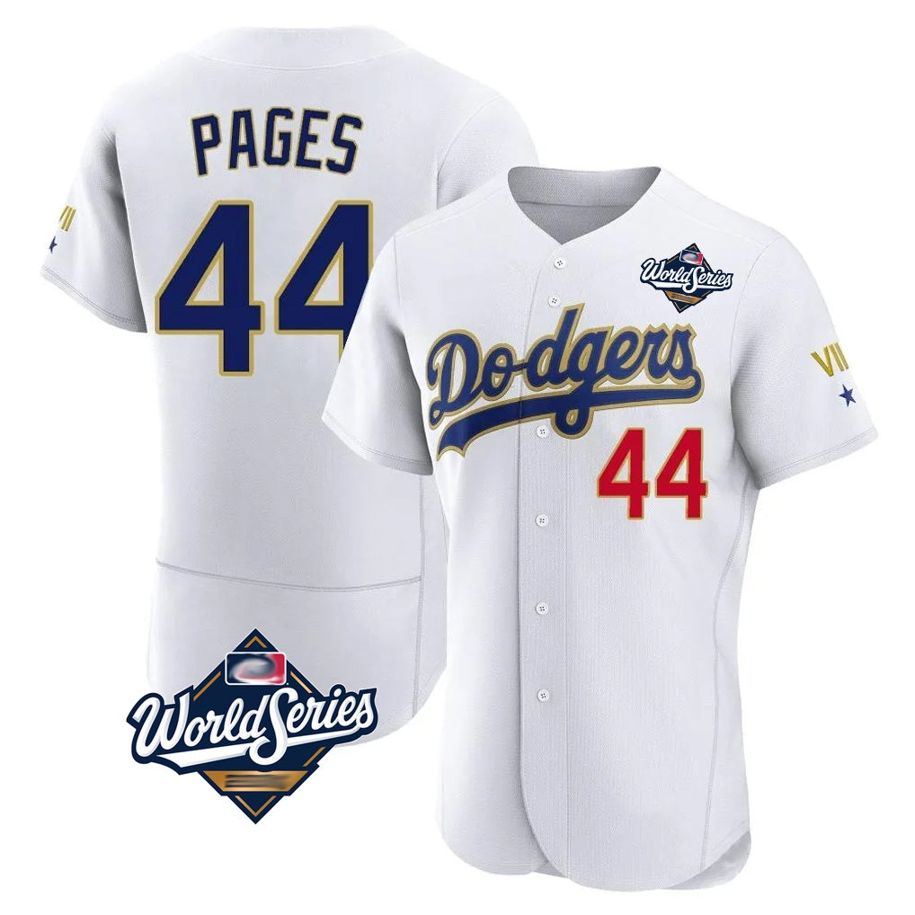 Los Angeles Dodgers #44 Andy Pages Player Gold White FEDASGOGE World Series 2026 Collection Stadium Limited Elite Stitched Jerseys
