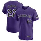 Colorado Rockies #22 Mickey Moniak Player Purple FEDASGOGE Limited Elite Home Stitched Jerseys