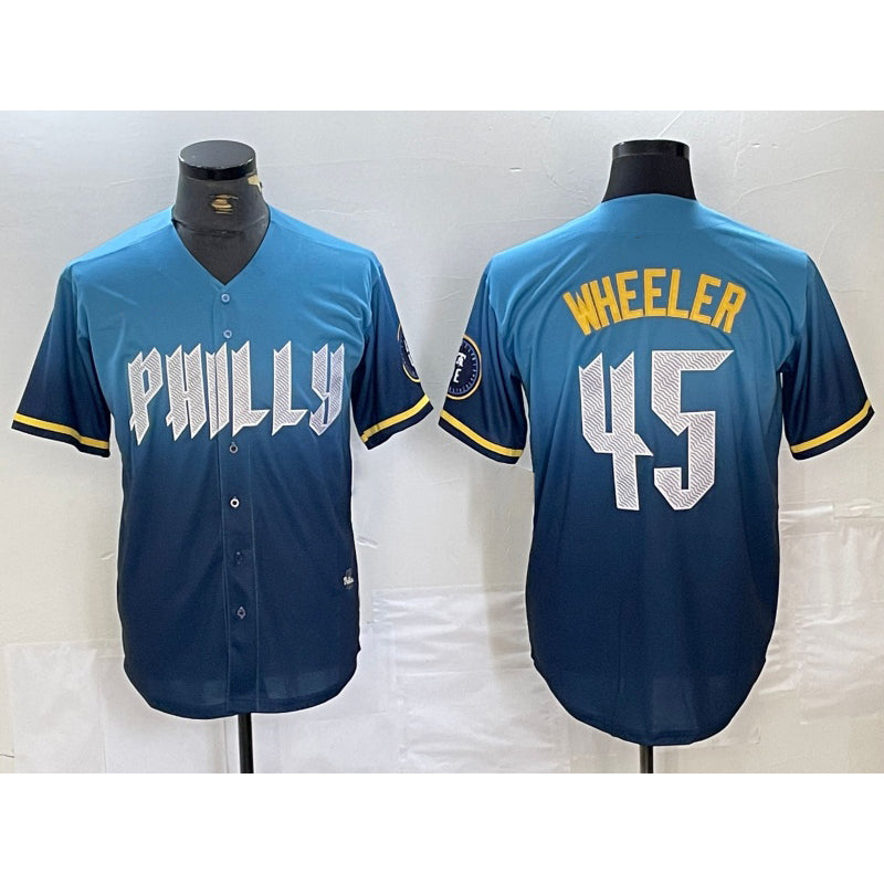 Philadelphia Phillies #45 Zack Wheeler Blue FEDASGOGE 2024 City Cool Base Stitched Jersey
