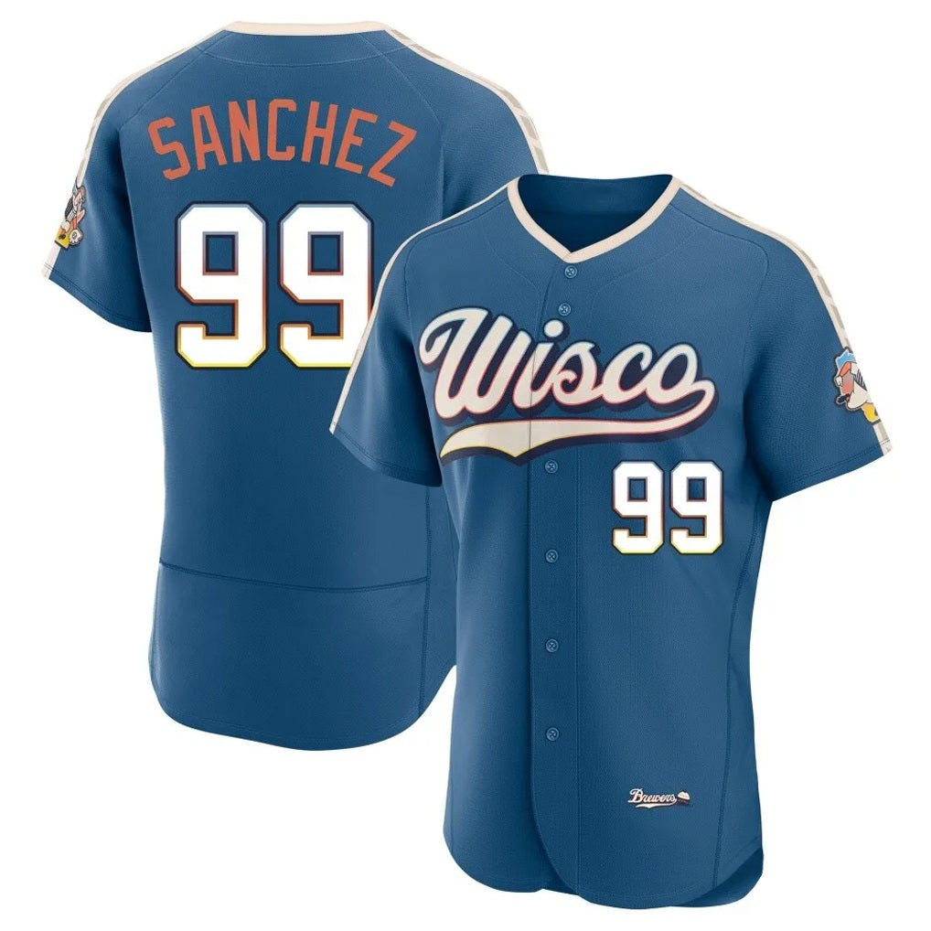 Milwaukee Brewers #99 Gary Sanchez Player Blue FEDASGOGE 2026 City Connect Home Limited Elite Stitched Jerseys