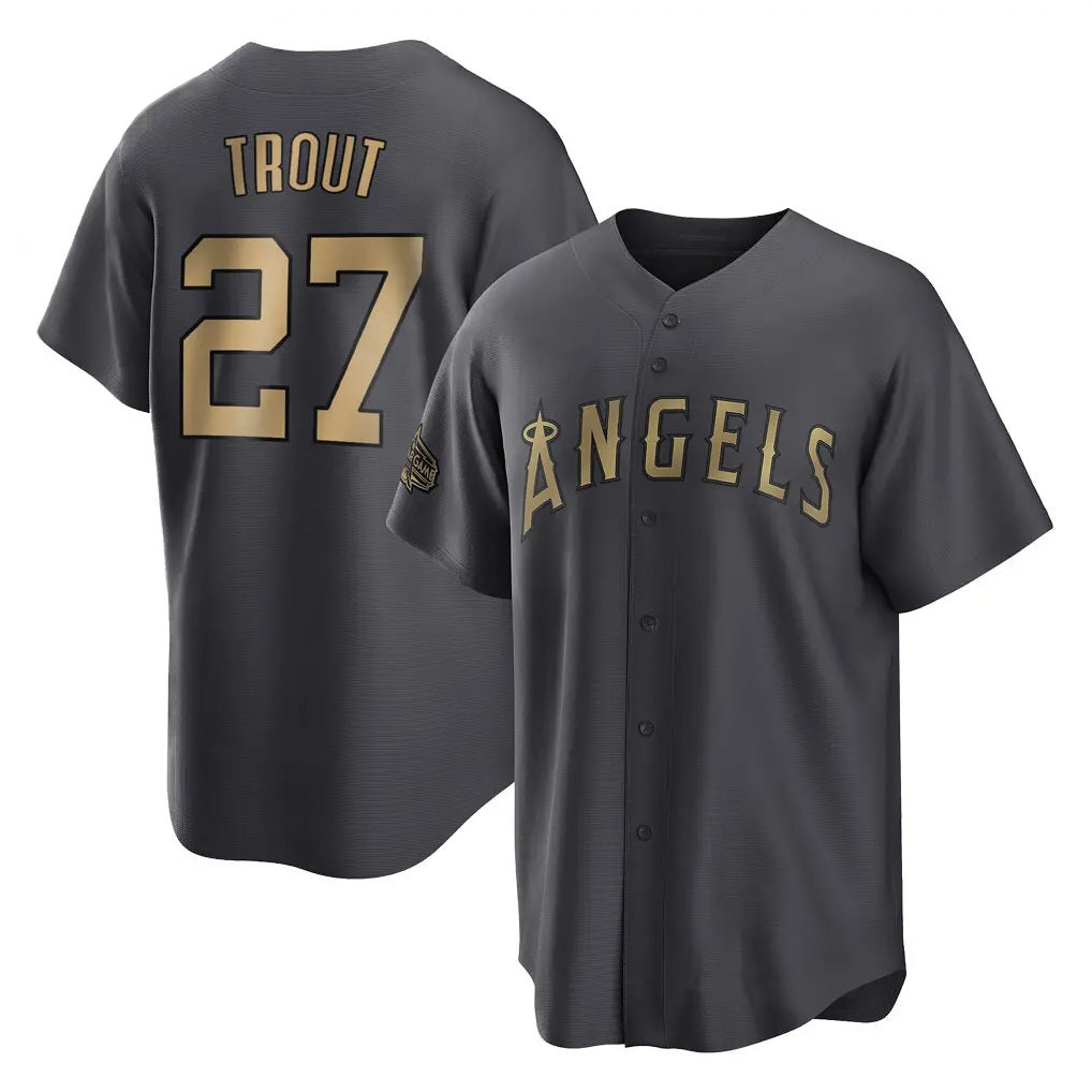 Los Angeles Angels #27 Mike Trout Player Charcoal FEDASGOGE Game All-Star Stitched Jerseys