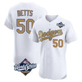 Los Angeles Dodgers #50 Mookie Betts Player White Gold FEDASGOGE World Series Limited Elite Home Stitched Jerseys
