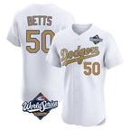 Los Angeles Dodgers #50 Mookie Betts Player White Gold FEDASGOGE World Series Limited Elite Home Stitched Jerseys