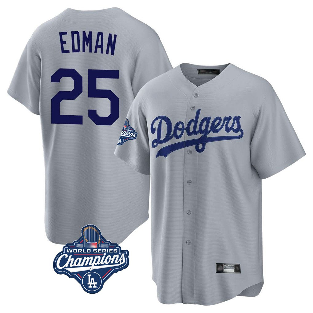 Los Angeles Dodgers #25 Tommy Edman Player Gray FEDASGOGE World Series Meet Game Stitched Jerseys