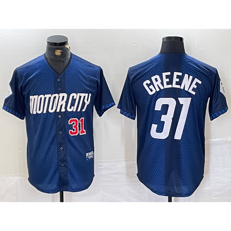 Detroit Tigers #31 Riley Greene Number 2024 Navy FEDASGOGE City Connect Cool Base Limited Stitched Jersey