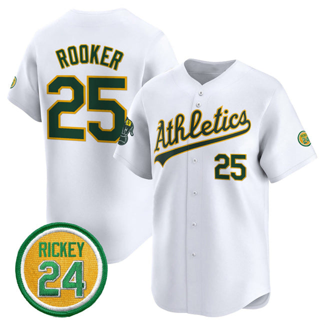 Oakland Athletics #25 Brent Rooker White FEDASGOGE 2024 Home Limited With Rickey Henderson Patch Stitched Jersey
