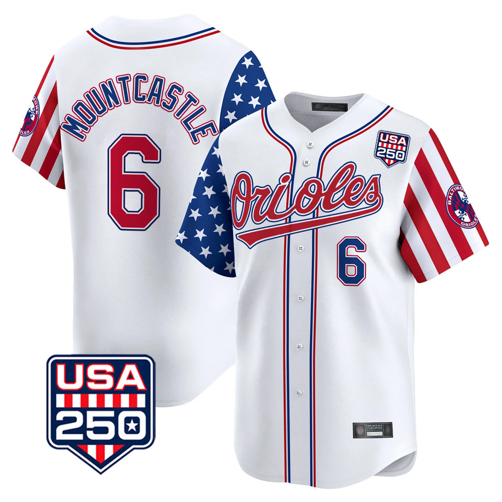 Baltimore Orioles #6 Ryan Mountcastle Player White FEDASGOGE USA 250 Independence Day Vapor Premier Home Game Stitched Jerseys