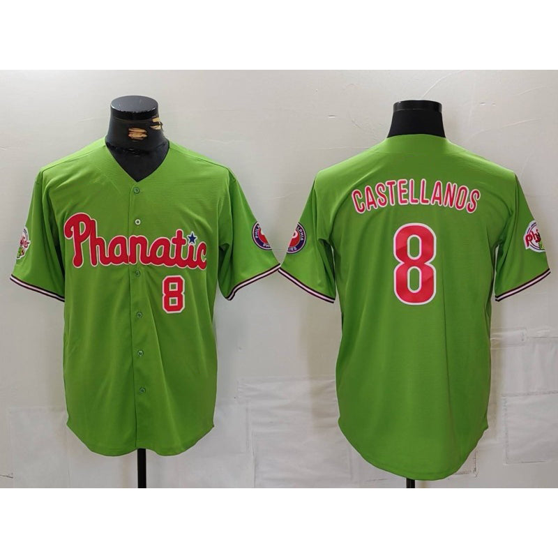 Philadelphia Phillies #8 Nick Castellanos Number Green FEDASGOGE With Patch Stitched Cool Base Jersey