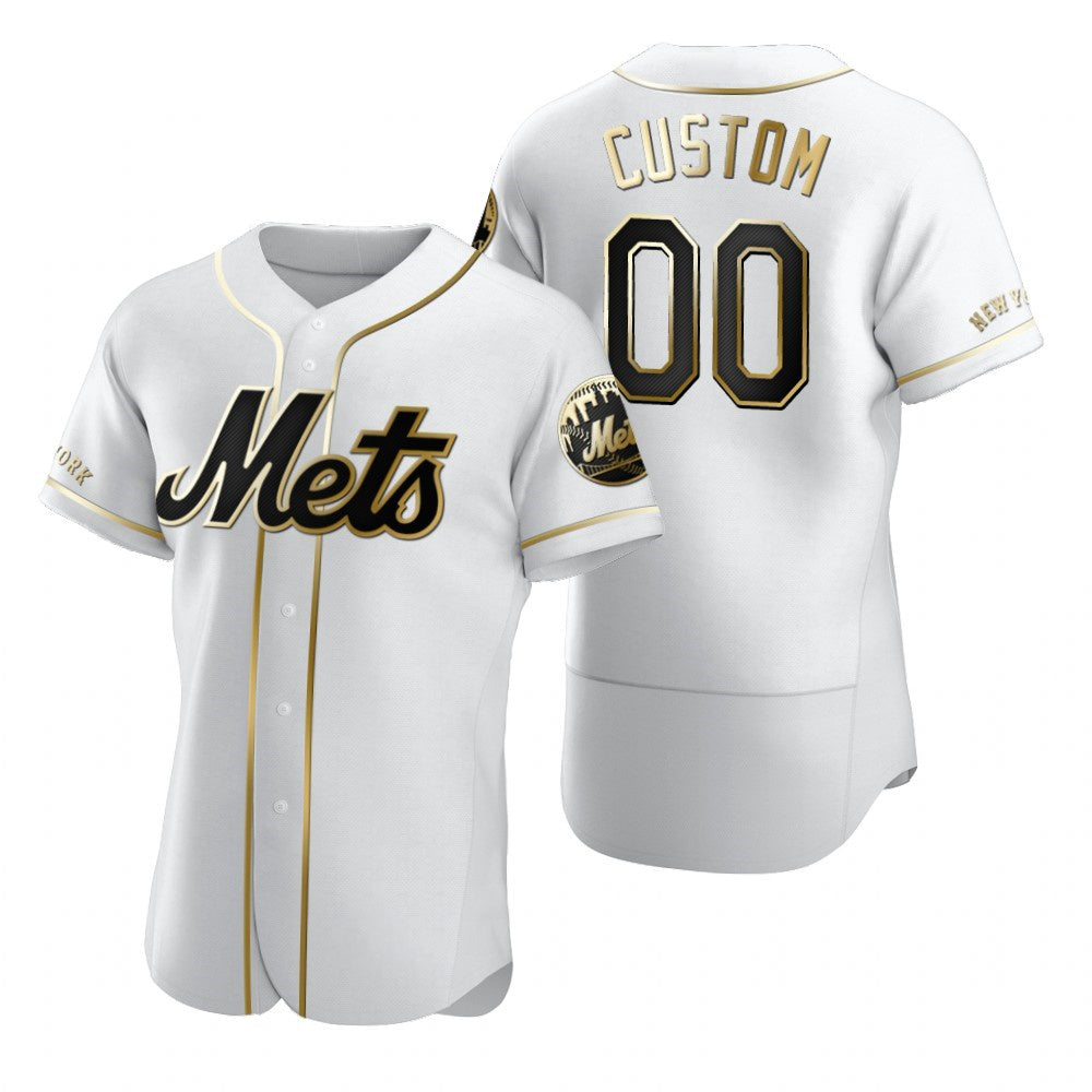 Custom New York Mets White FEDASGOGE Stitched Flex Base Golden Edition Jersey