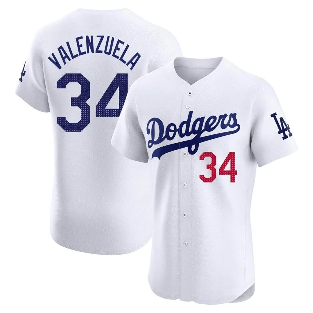 Los Angeles Dodgers #34 Fernando Valenzuela Player White FEDASGOGE Limited Elite Home Stitched Jerseys