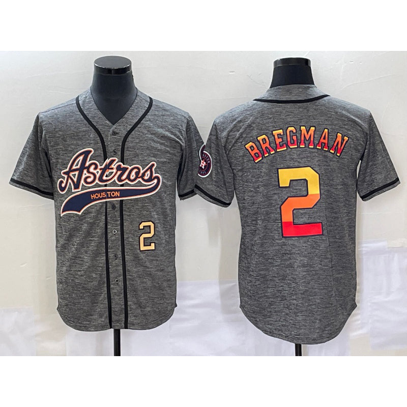 Houston Astros #2 Alex Bregman Number Grey FEDASGOGE Gridiron Cool Base Stitched Jersey