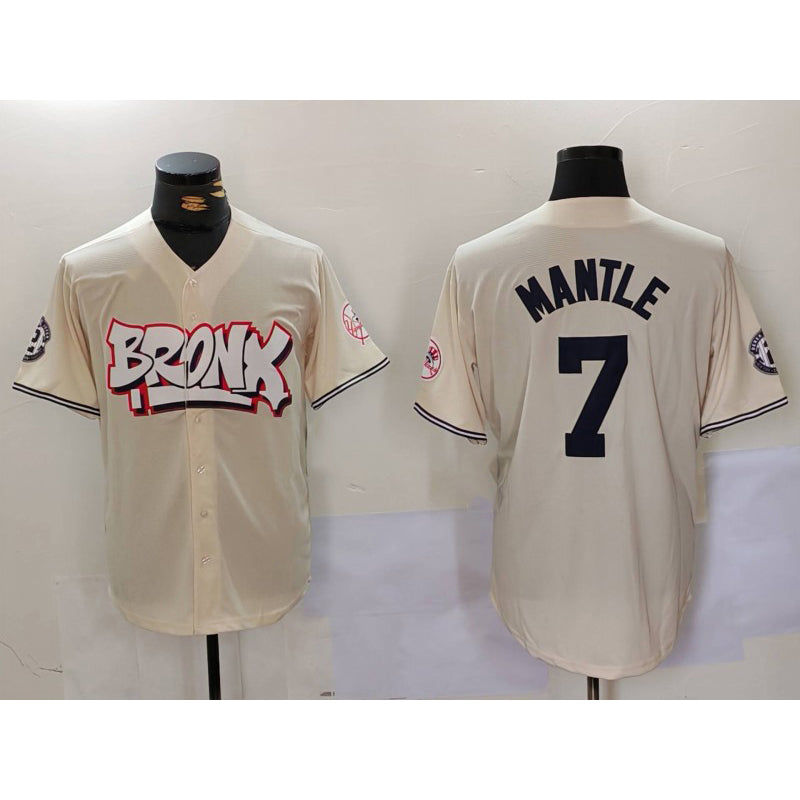 New York Yankees #7 Mickey Mantle Cream FEDASGOGE Limited Stitched Jersey 2