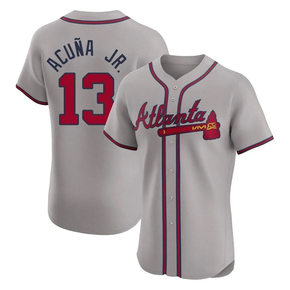 Atlanta Braves #13 Ronald Acuna Jr Player Gray FEDASGOGE Limited Elite Home Game Stitched Jerseys