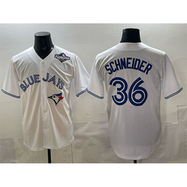 Toronto Blue Jays #36 Davis Schneider White FEDASGOGE 2025 World Series Home Cool Base Stitched Jersey