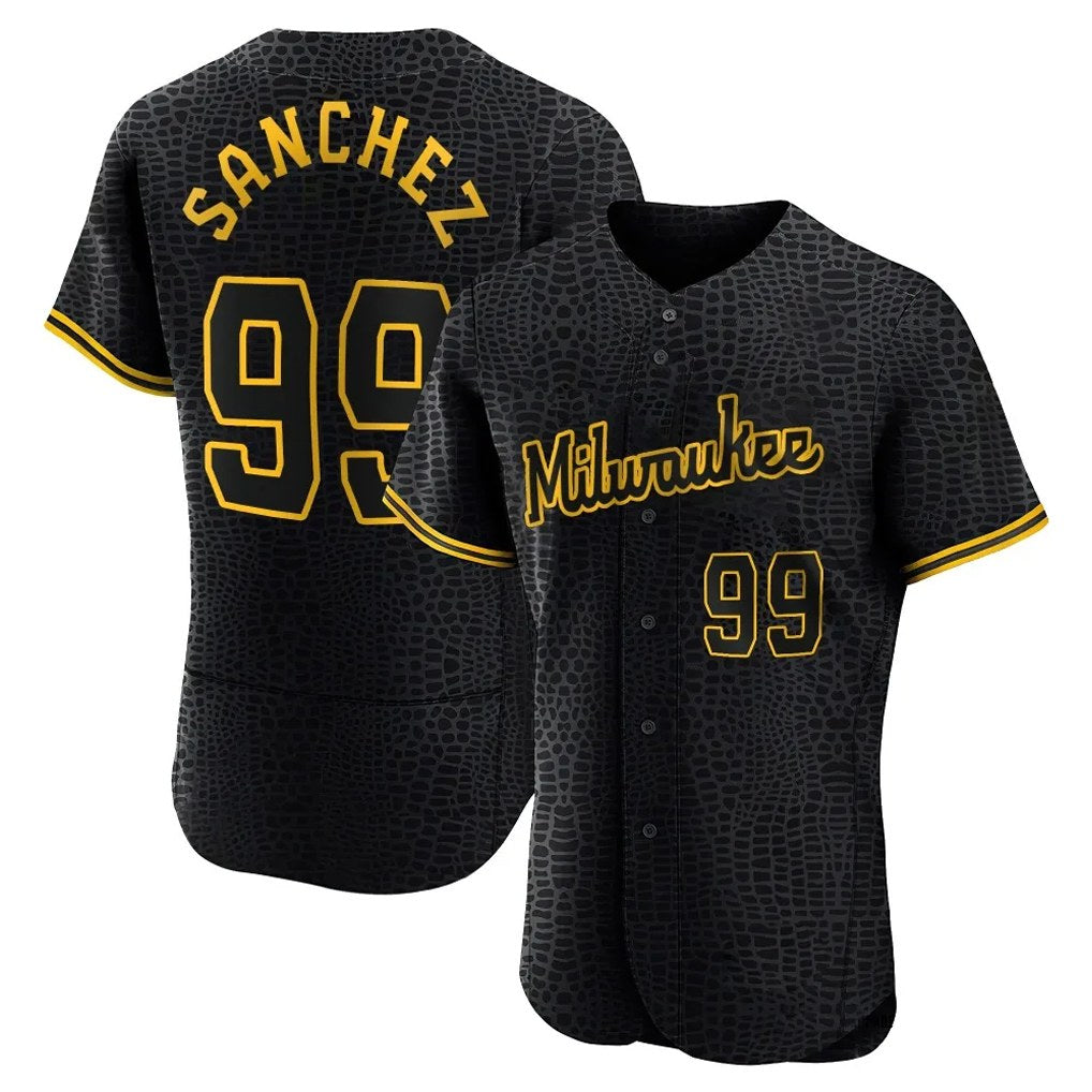 Milwaukee Brewers #99 Gary Sanchez Player Black FEDASGOGE Snake Skin City Home Limited Elite Stitched Jerseys
