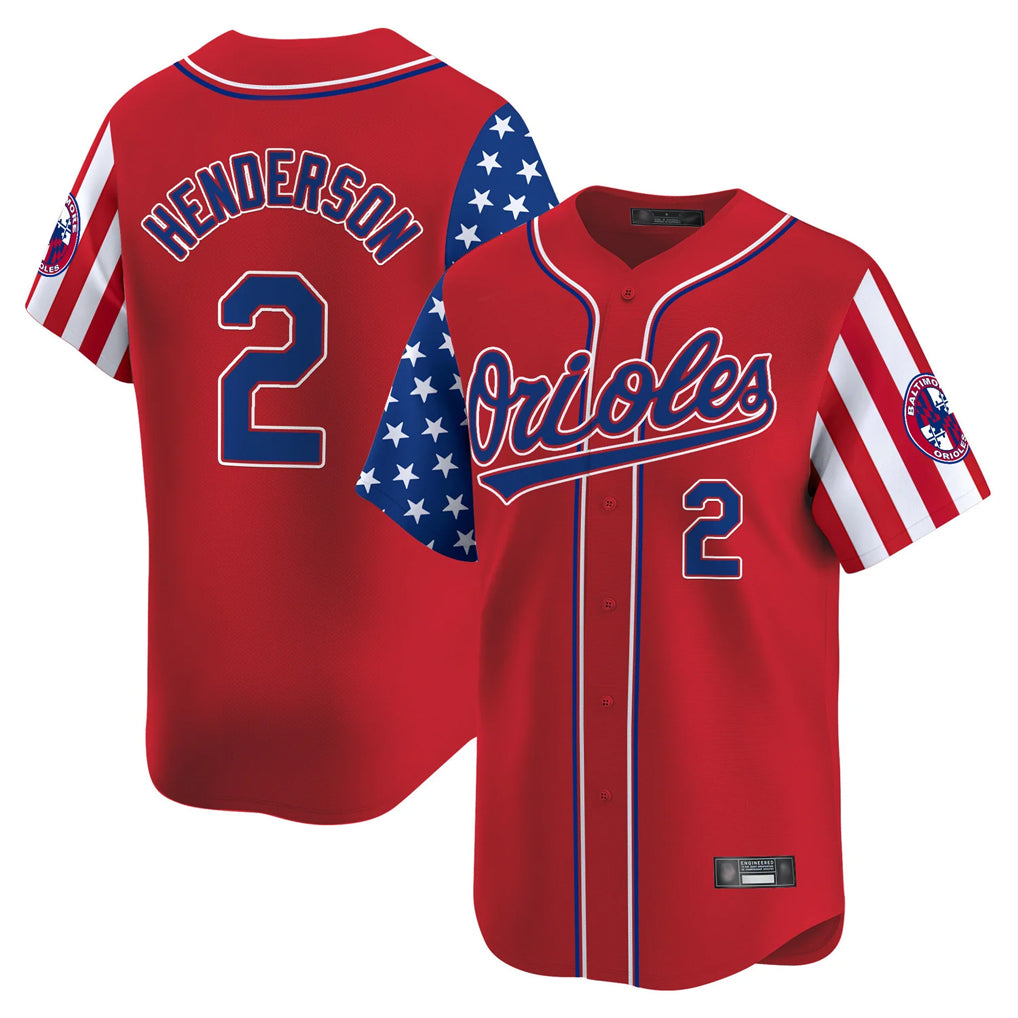 Baltimore Orioles #2 Gunnar Henderson Player Red FEDASGOGE Independence Day Vapor Premier Limited Home Game Stitched Jerseys