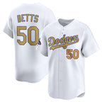 Los Angeles Dodgers #50 Mookie Betts White FEDASGOGE 2025 Gold Collection Limited Stitched Jersey