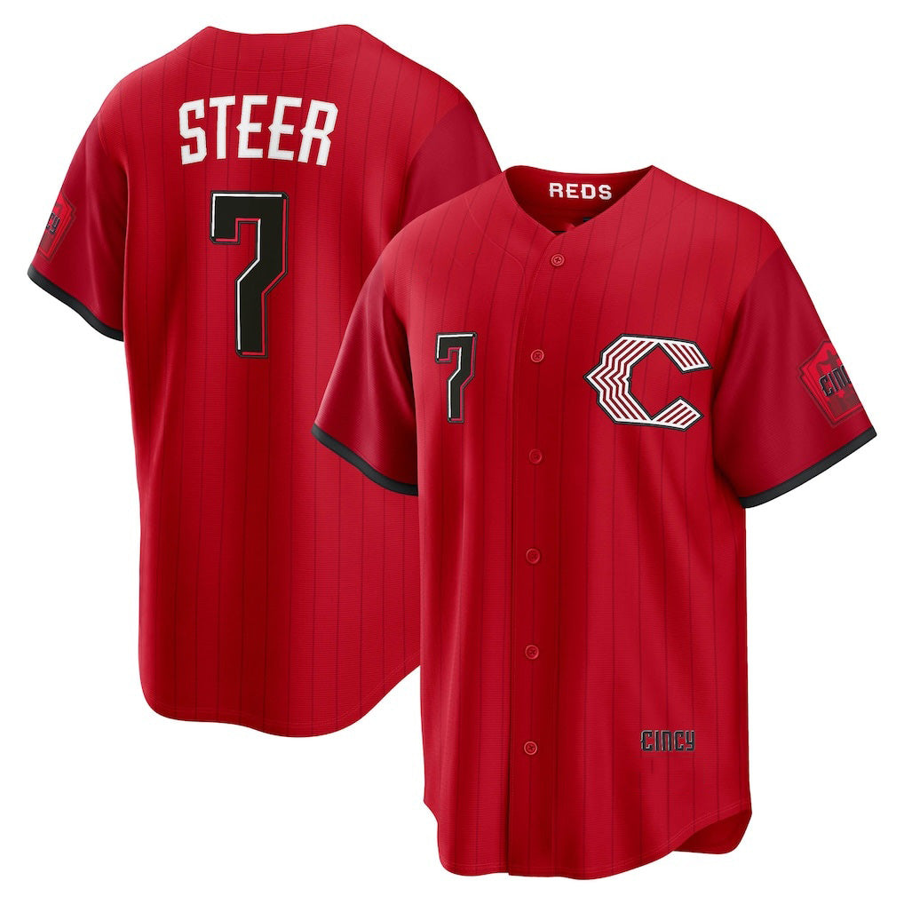 Cincinnati Reds #7 Spencer Steer Red FEDASGOGE 2026 City Connect Stadium Jersey