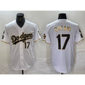 Los Angeles Dodgers #17 Shohei Ohtani Number White Gold FEDASGOGE Fashion Stitched Cool Base Limited Jersey