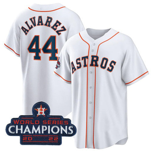 Houston Astros #44 Yordan Alvarez White FEDASGOGE 2022 World Series Champions Home Stitched Jersey