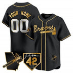 Custom Atlanta Braves 2024 Robinson & Georgia Patch Vapor Premier Limited Jersey ¨C Black Gold FEDASGOGE