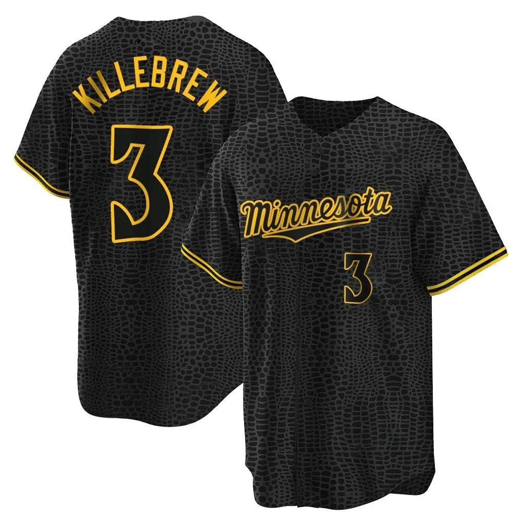 Minnesota Twins #3 Harmon Killebrew Player Black FEDASGOGESnake Skin City Home Game Stitched Jerseys