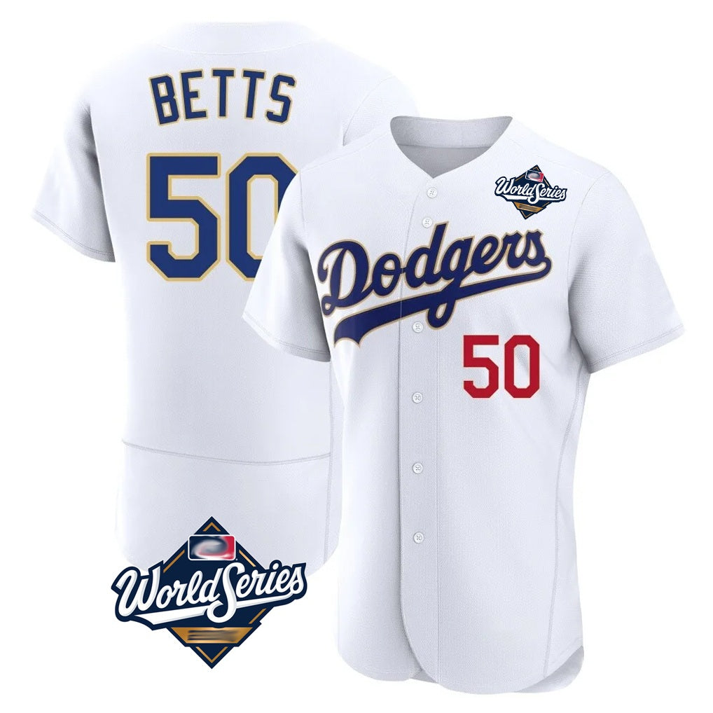 Los Angeles Dodgers #50 Mookie Betts Player Gold White FEDASGOGE World Series 2026 Collection Stadium Limited Elite Stitched Jerseys