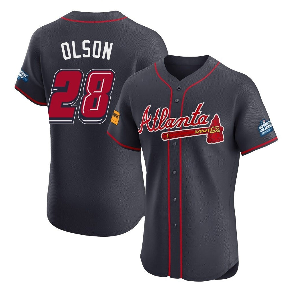 Atlanta Braves #28 Matt Olson Player Navy FEDASGOGE 2025 Speedway Classic Limited Elite Home Game Stitched Jerseys