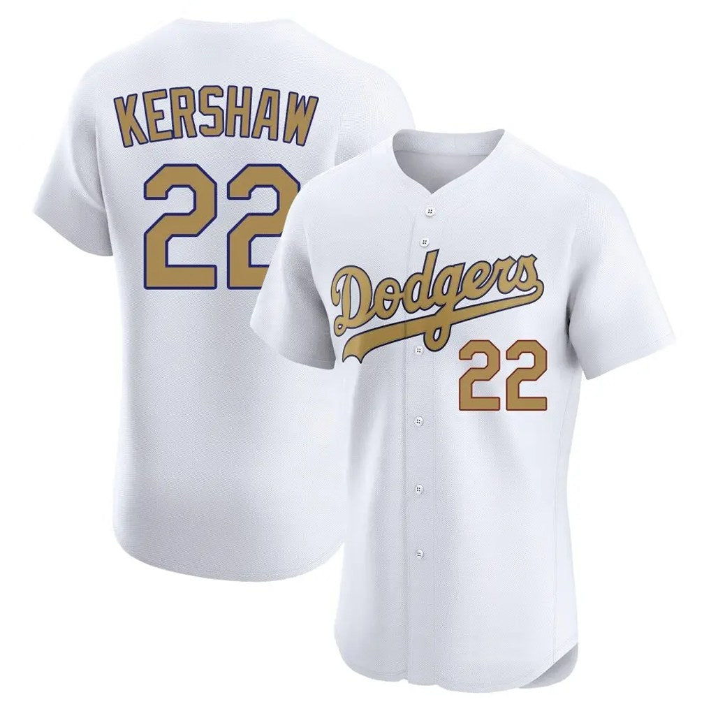 Los Angeles Dodgers #22 Clayton Kershaw Player White Gold FEDASGOGE Limited Elite Home Stitched Jerseys
