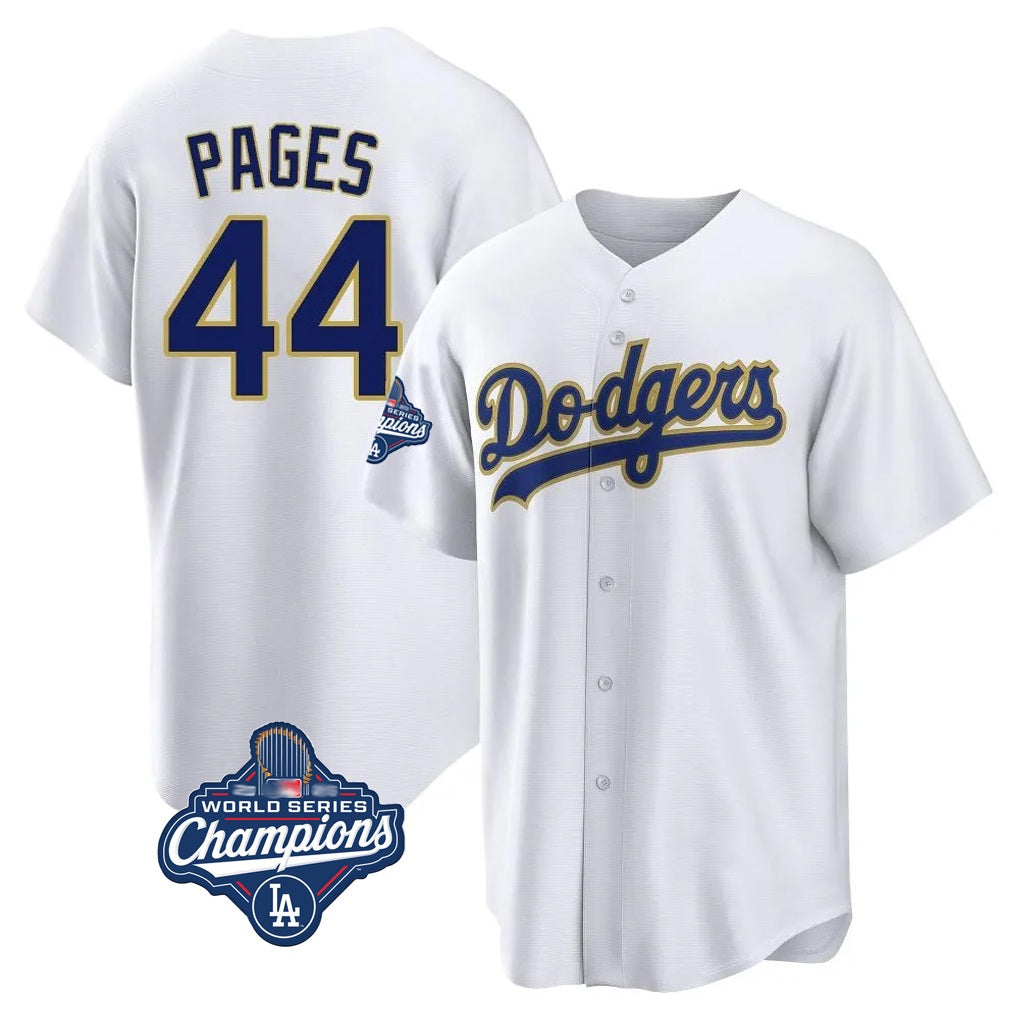 Los Angeles Dodgers #44 Andy Pages Player Gold White FEDASGOGE World Series Meet 2026 Collection Stadium Game Stitched Jerseys