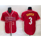 Philadelphia Phillies #3 Bryce Harper Number Red FEDASGOGE Cool Base Stitched Jersey 2