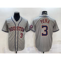 Houston Astros #3 Jeremy Pena Number Grey FEDASGOGE With Patch Stitched Cool Base Jersey