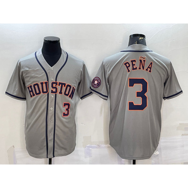 Houston Astros #3 Jeremy Pena Number Grey FEDASGOGE With Patch Stitched Cool Base Jersey
