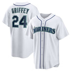 Seattle Mariners #24 Ken Griffey Jr. White FEDASGOGE Retired Player Replica Jersey
