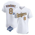 Los Angeles Dodgers #8 Enrique Hern¨¢ndez Player White Gold FEDASGOGE World Series Meet Limited Elite Home Stitched Jerseys