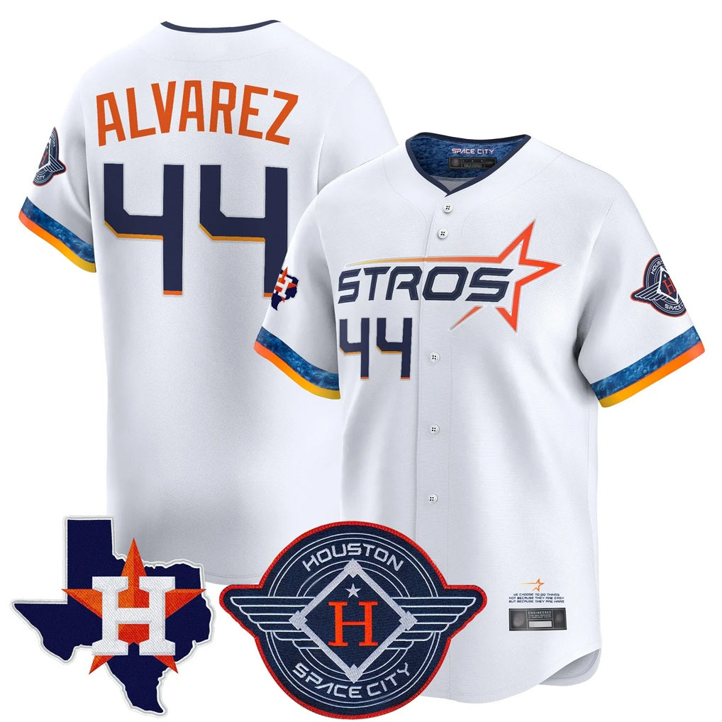 Houston Astros #44 Yordan Alvarez Player White FEDASGOGE City Connect Texas Patch Vapor Premier Limited Home Stitched Jerseys