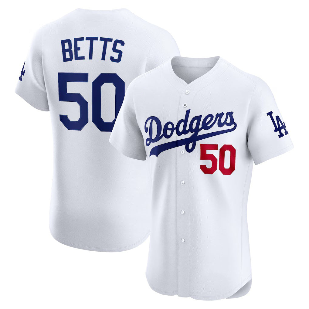 Los Angeles Dodgers #50 Mookie Betts White FEDASGOGE Home Elite Player Jersey