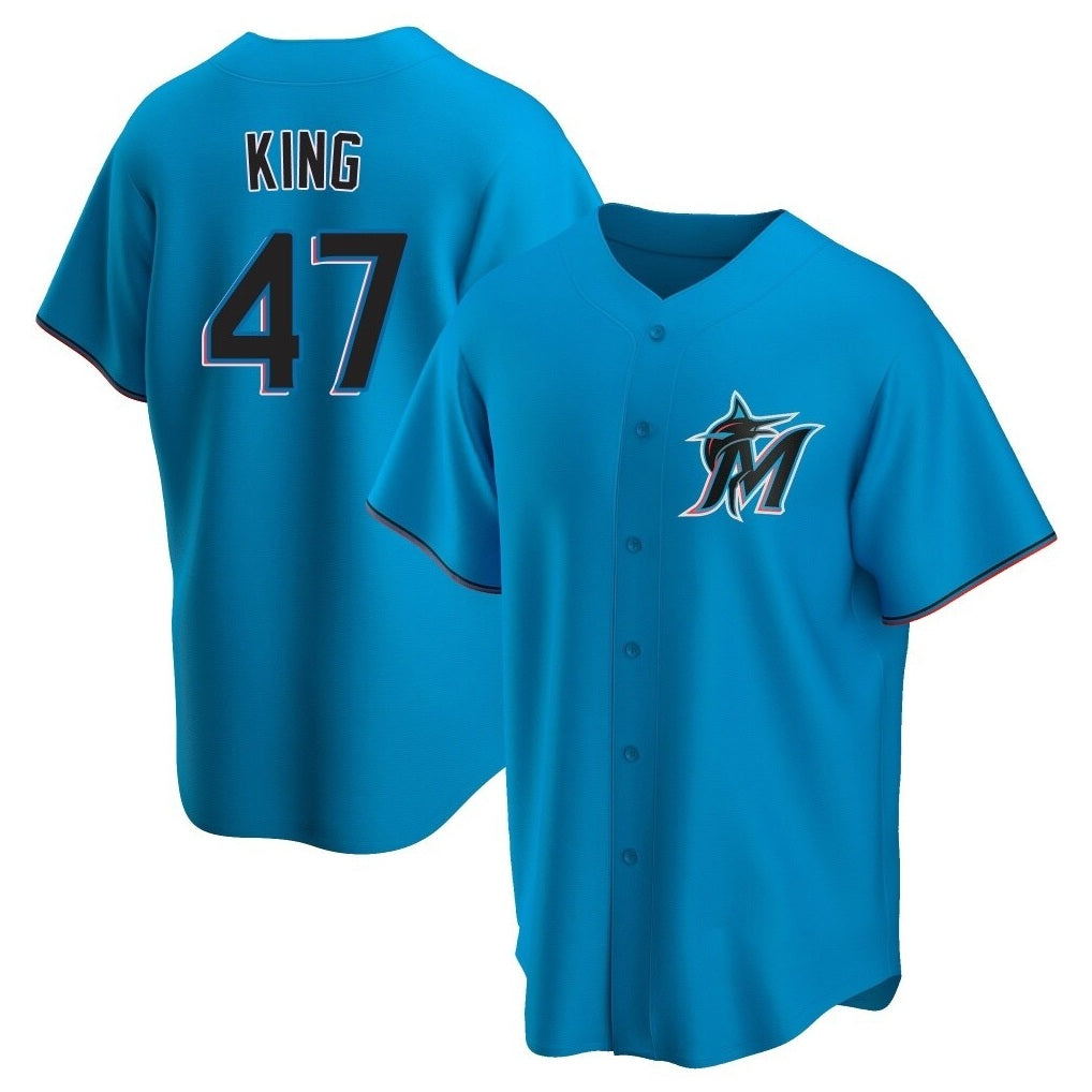 Miami Marlins #47 John King Player Blue FEDASGOGE Home Game Stitched Jerseys