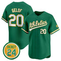 Oakland Athletics #20 Zack Gelof Green FEDASGOGE 2024 Limited With Rickey Henderson Patch Stitched Jersey