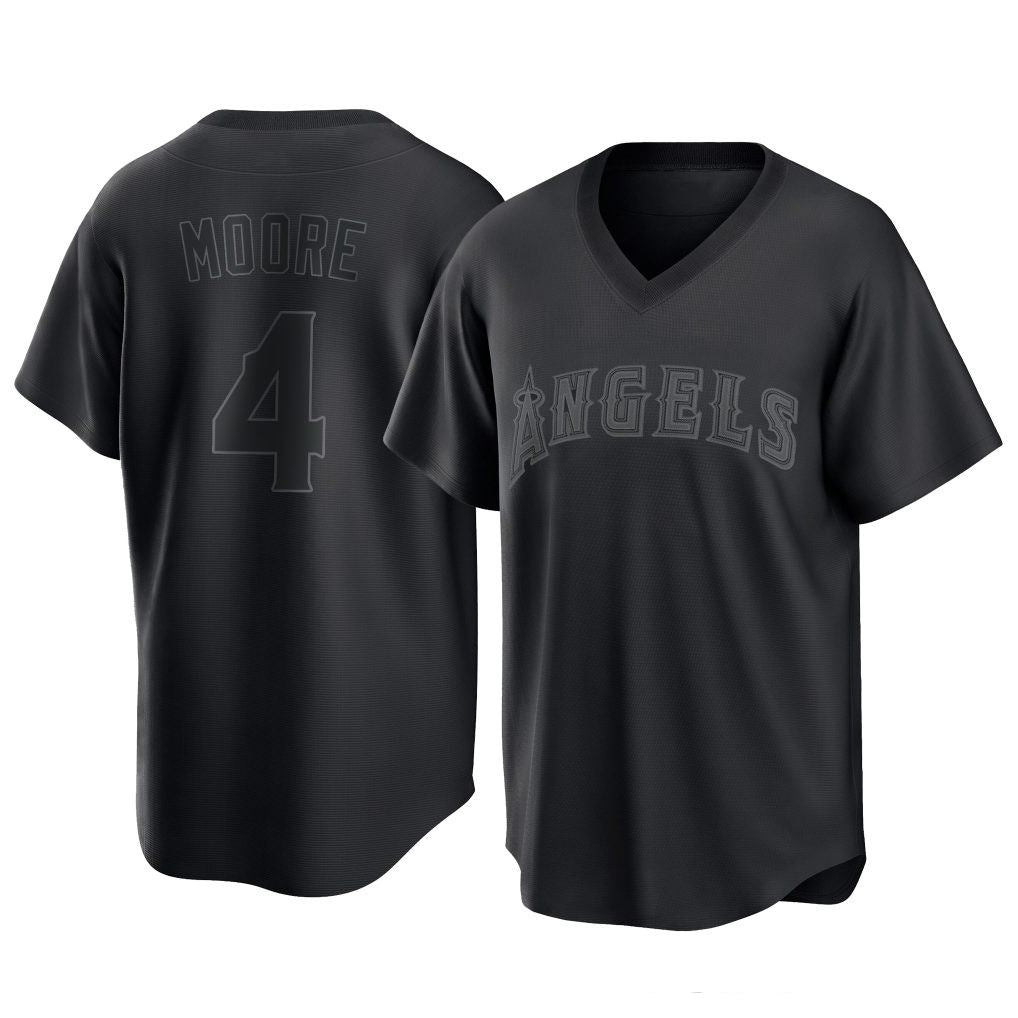 Los Angeles Angels #4 Christian Moore Player Black FEDASGOGE Pitch Fashion T-shirt Stitched Jerseys