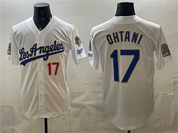 Los Angeles Dodgers #17 Shohei Ohtani White FEDASGOGE 2026 Gold Collection 9x & B2B Champs Patch Stitched Jersey