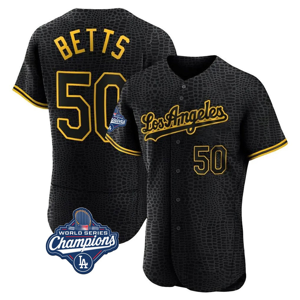 Los Angeles Dodgers #50 Mookie Betts Player Black FEDASGOGE World Series Meet Snake Skin City Limited Elite Home Stitched Jerseys