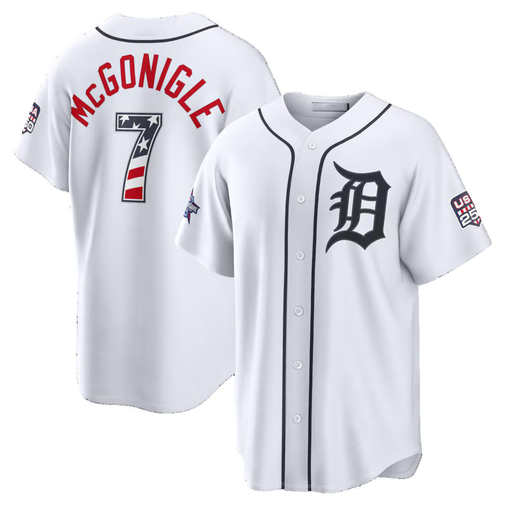 Detroit Tigers #7 Kevin McGonigle 2026 All-Star Edition Stars & Stripes White FEDASGOGE Stadium Jersey
