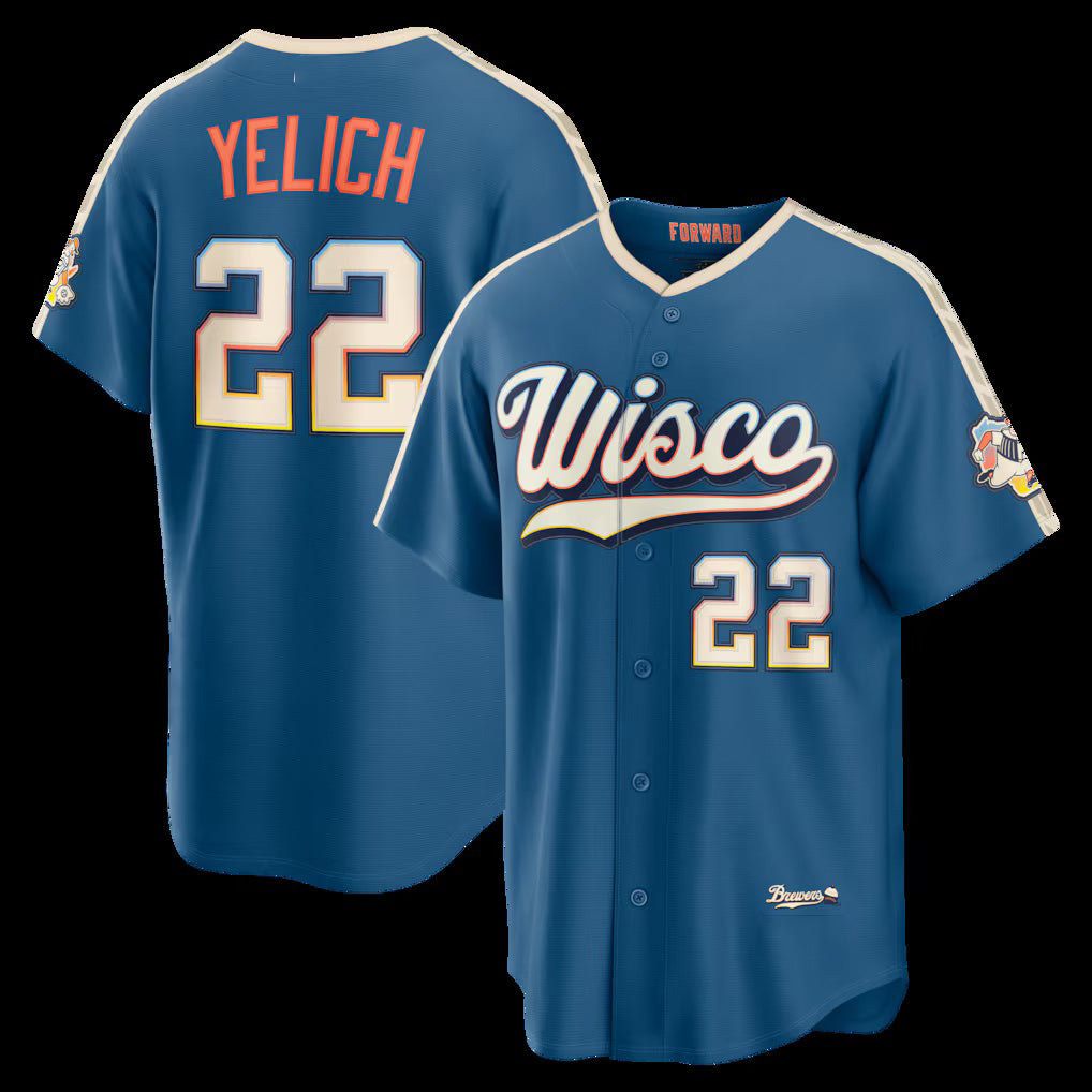 Milwaukee Brewers #22 Christian Yelich Mineral Blue FEDASGOGE 2026 City Connect Stadium Jersey