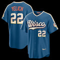Milwaukee Brewers #22 Christian Yelich Mineral Blue FEDASGOGE 2026 City Connect Stadium Jersey
