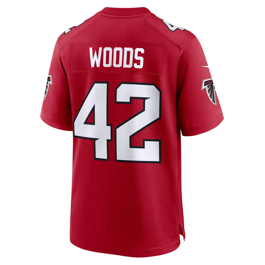 A.Falcons #42 Josh Woods Red Team Game Football jersey FEDASGOGE