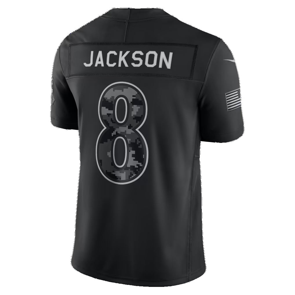 B.Ravens #8 Lamar Jackson Black 2026 Salute to Service Stitched Limited Football jersey FEDASGOGE
